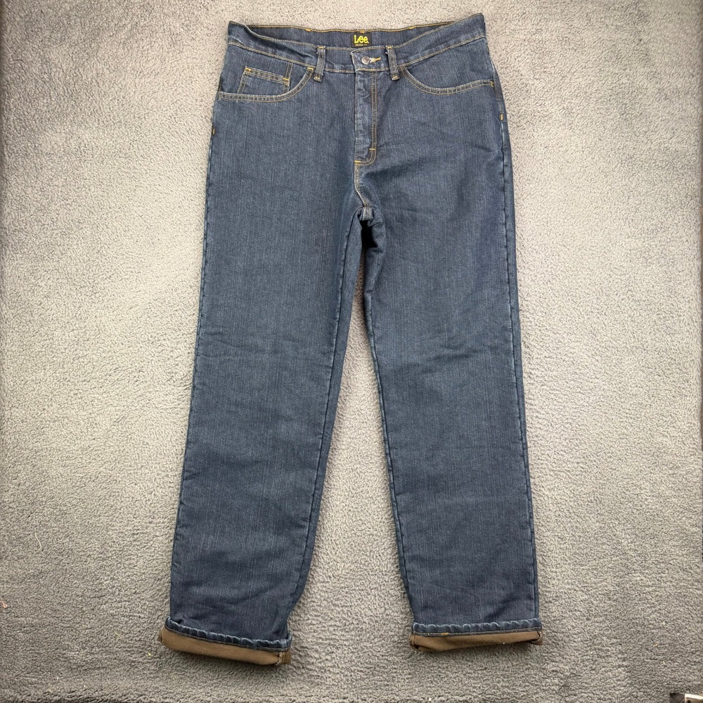 Lee Mens Relaxed Fit Fleece Lined Jeans Dark Wash Blue Denim 2055791 34x34